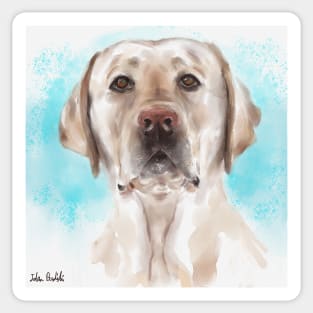 Watercolor Portrait of a Curious Yellow Labrador on a Light Blue Background Sticker